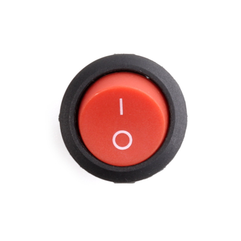 20mm Round Black - Red On-Off Rocker Switch front 20mm Round Black - Red On-Off Rocker Switch front